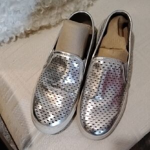 Holiday Silver Perforated Slip-On Sneakers
